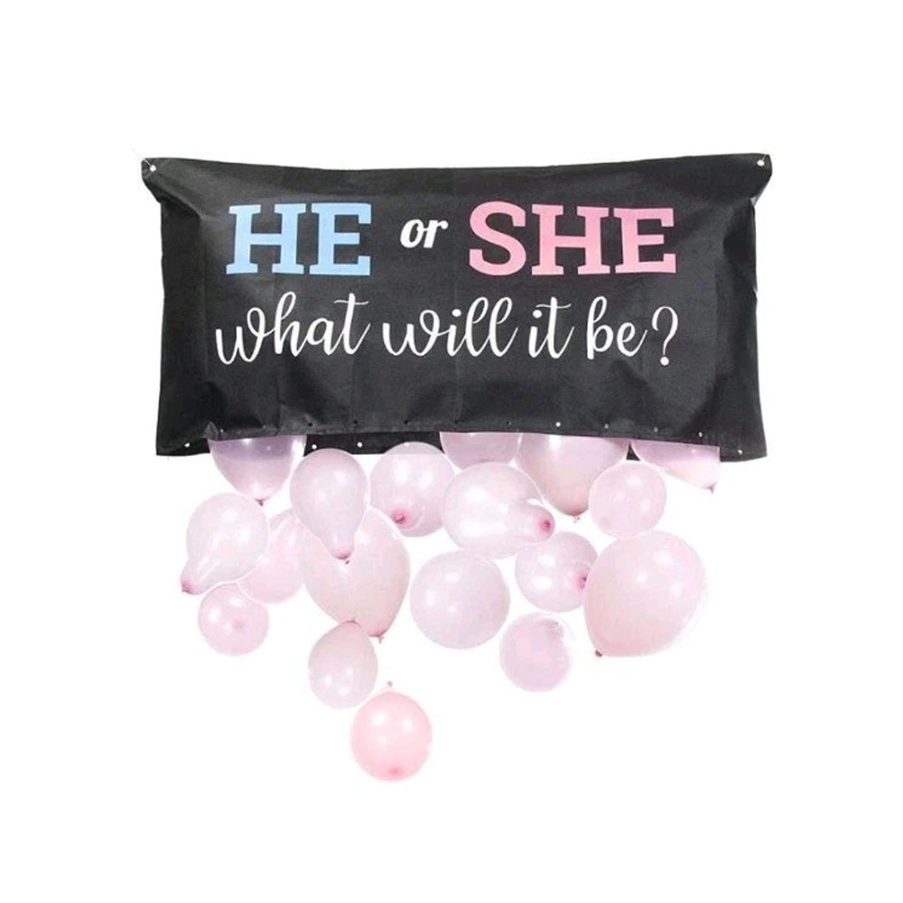 Gendr Revl Balloon Drop Bag He or She Pink & Blue Balloons, Dad To Be,mom To Be